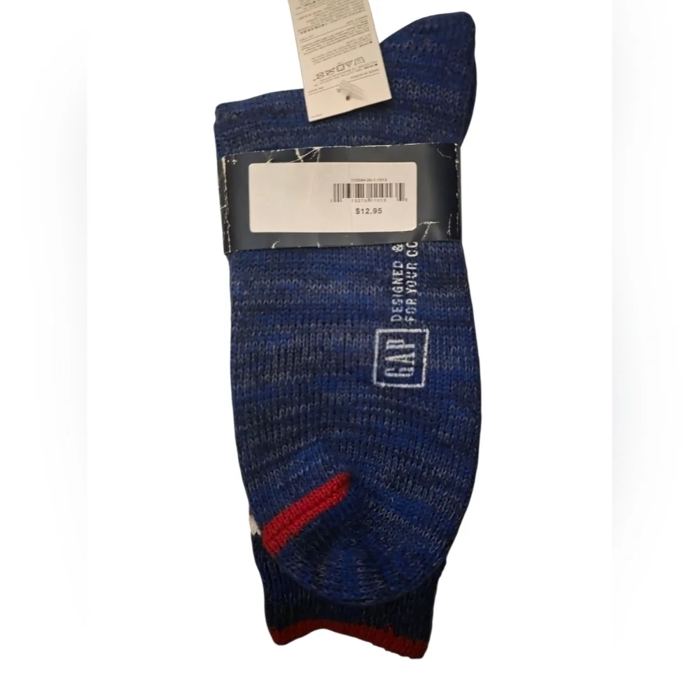 Gap Men's Blue and Red Striped Boot Socks